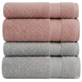 komplet-4-recznikow-kapielowych-100percent-bawelna-zestaw-szary-roz-puder-510gsm