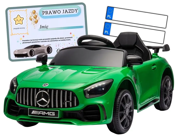 Auto na akumulator pilot skóra EVA samochód dzieci Mercedes AMG GTR zielony