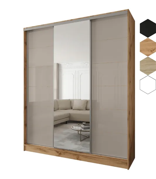 Szafa przesuwna 3D 150x250x58 DĄB WOTAN | 3D2L | LACOBEL CAPPUCCINO