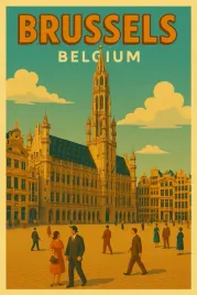 belgia-bruksela-wielki-plac-magnes-na-lodowke-retro