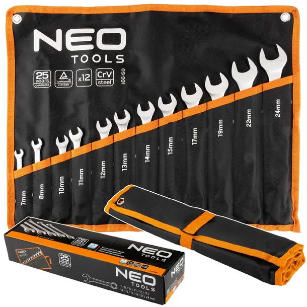 Zestaw Kluczy Płasko Oczkowych 7-24 mm 12 szt. na Płachcie NEO TOOLS