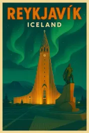 islandia-rejkiawik-kosciol-magnes-na-lodowke-retro