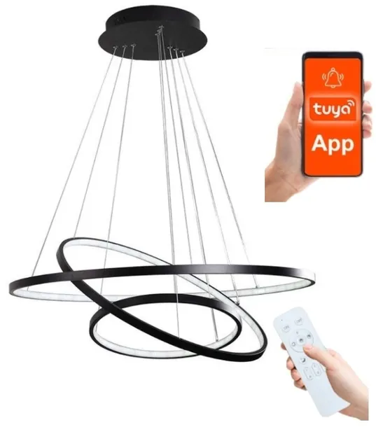 LAMPA WISZĄCA 3 RINGI SUFITOWA żyrandol 100W PILOT TUYA PAMIĘĆ