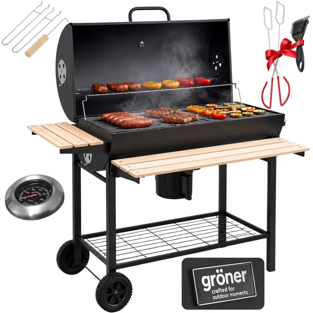 GRILL WĘGLOWY ogrodowy Beczka GRÖNER termometr RUSZT XXXL 71x37cm +GRATISY
