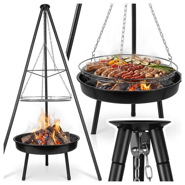 PALENISKO TRÓJNÓG GRILL RUSZT OGNISKOWY OGRODOWY WISZĄCY DUŻY 52CM OGNISKO
