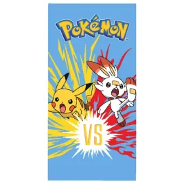 recznik-dzieciecy-pokemon-70x140-pikachu-scorbunny-niebieski-na-plaze