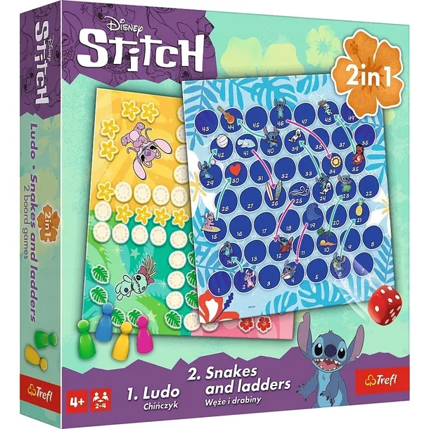 Lilo & Stitch - Gra Planszowa 2w1 Chińczyk i Węże Drabiny dla Dzieci