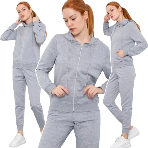 WYGODNY KOMPLET DRESOWY DWUCZĘŚCIOWY DRES BLUZA Z KAPTUREM DAMSKI SZARA M