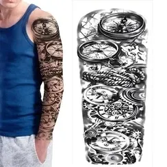 duzy-tatuaz-zmywalny-48cm-na-ramie-noge-bezpieczny-motyw-kompasy-zegary