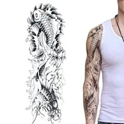 tatuaz-zmywalny-48cm-tymczasowy-na-ramie-noge-abstrakcja-ryby-kwiaty