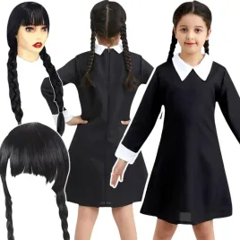 stroj-kostium-wednesday-addams-rozmiar-m-115-125-cm-peruka-z-warkocza