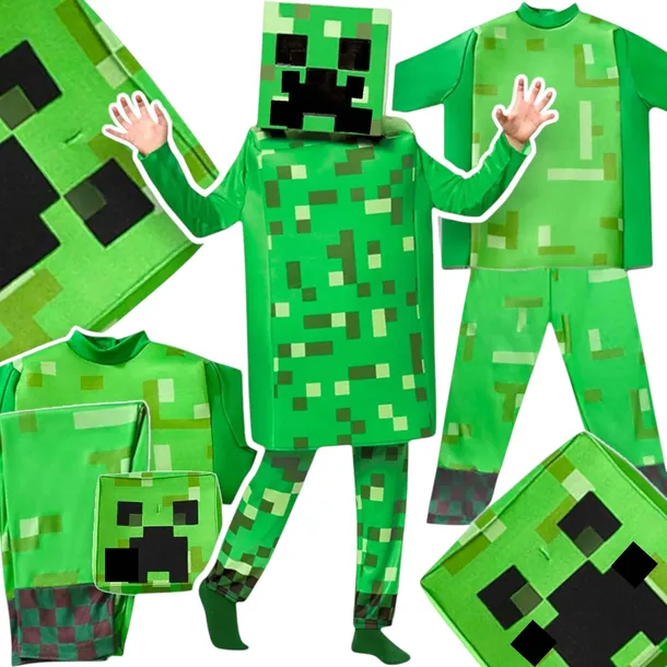 STRÓJ MINECRAFT PRZEBRANIE DLA CHŁOPCA CREEPER KOMPLET MASKA KOSTIUM NA BAL