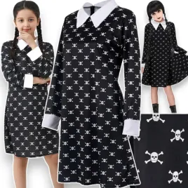 elegancki-stroj-kostium-wednesday-addams-z-bialymi-czaszkami-rozmiar-m