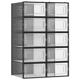songmics-12szt-pudelka-na-buty-przezroczyste-organizer-skladane-xl-czarne