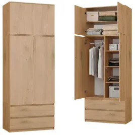szafa-na-ubrania-90-cm-z-nadstawka-szuflady-drazek-na-wieszaki-dab-artisan