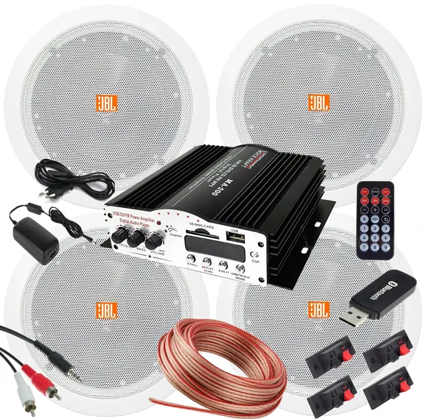4 GŁOŚNIKI SUFITOWE JBL RADIO WZMACNIACZ BLUETOOTH USB SD AUX
