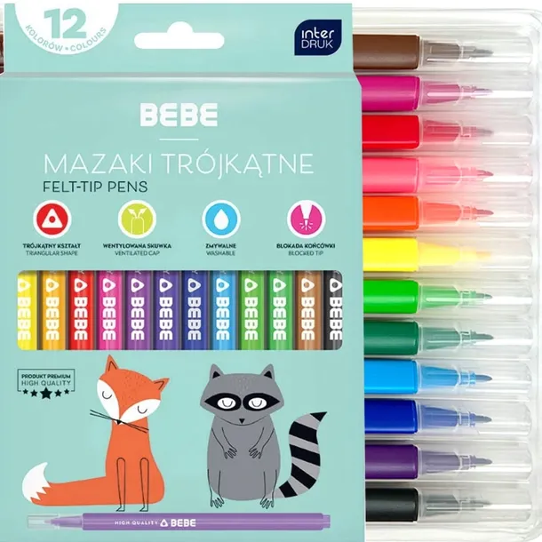 interdruk-bebe-mazaki-trojkatne-12-kolorow-stan-nowy