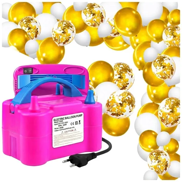 POMPKA ELEKTRYCZNA DO BALONÓW + GIRLANDA BALONOWA BALONY ZŁOTE BIAŁE 101 el