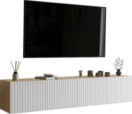 szafka-rtv-wiszaca-200-cm-lori-dab-artisan-bialy-ryflowane-fronty-do-salonu