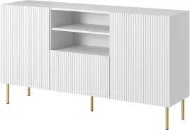 biala-komoda-150-cm-pelio-2-drzwi-1-szuflada-zlote-nozki-ryflowana