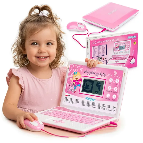 KINDERPLAY LAPTOP DLA DZIECI EDUKACYJNY DO NAUKI LITEREK LICZENIA 120 OPCJI