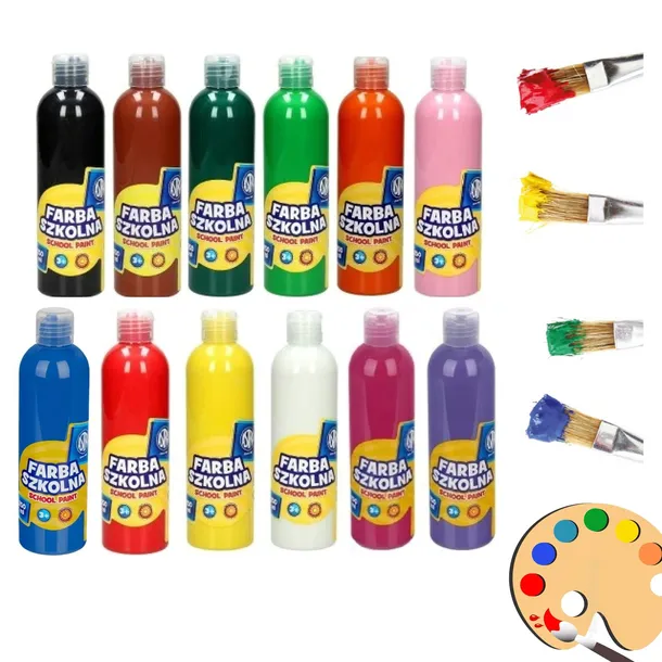 / ASTRA FARBA, FARBY PLAKATOWE W BUTELCE ZESTAW 12 KOL X 250 ML