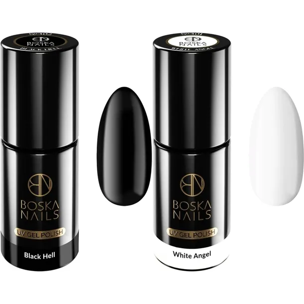 BOSKA NAILS ZESTAW 2 x LAKIER HYBRYDOWY 302 BLACK HELL / 301 WHITE ANGEL