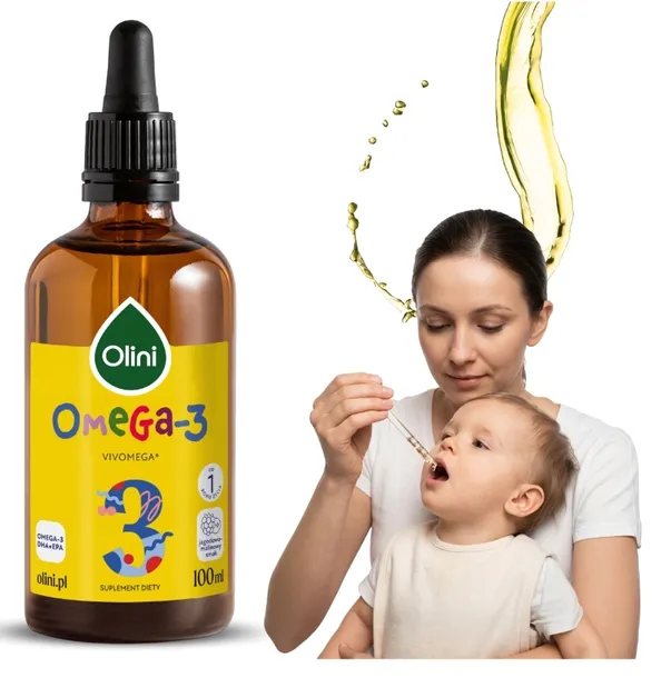 Olej Omega 3 dla dzieci Olini 100ml jagoda malina DHA i EPA od 1 roku życia