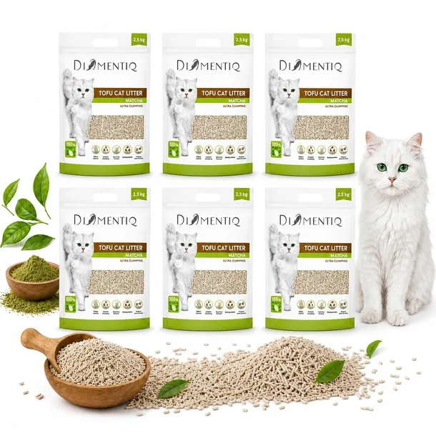 Żwirek dla kota tofu ekologiczny zbrylający DIAMENTIQ Matcha 6x2,5kg