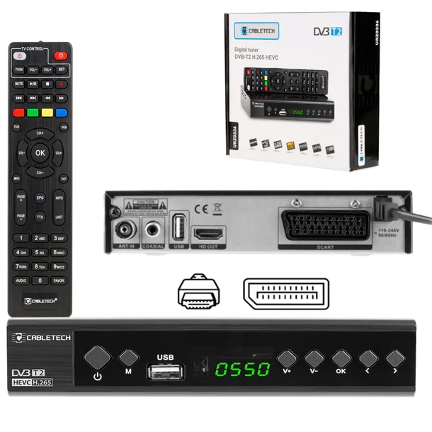 tuner-dvb-t2-dvb-c-hevc-h-265-10bit-dekoder-tv-naziemnej-cabletech-stan-nowy-zlacza-cyfrowe-wyjscie-koaksjalne-hdmi-scart-euro-usb-zlacze-antenowe