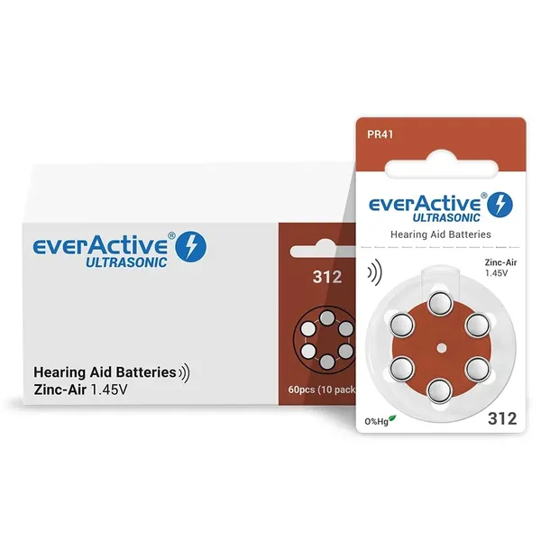 120 x baterie do aparatów słuchowych everActive ULTRASONIC 312