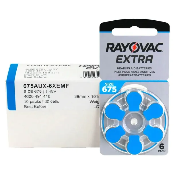 60 x baterie do aparatów słuchowych Rayovac Extra 675