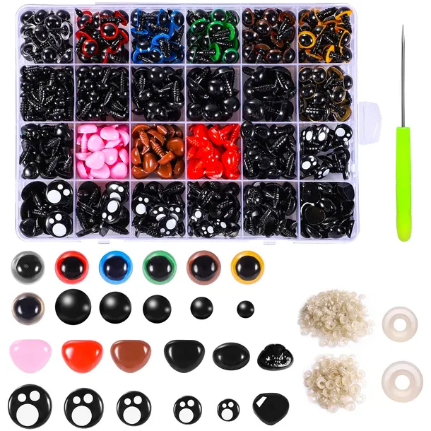 OCZY DO MASKOTEK ZABAWEK BEZPIECZNE ZESTAW 1060 SZT OCZKA NOSKI ETUI 6-16mm