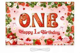 tlo-urodzinowe-one-happy-1st-birthday-truskawki-150x100-cm-foto