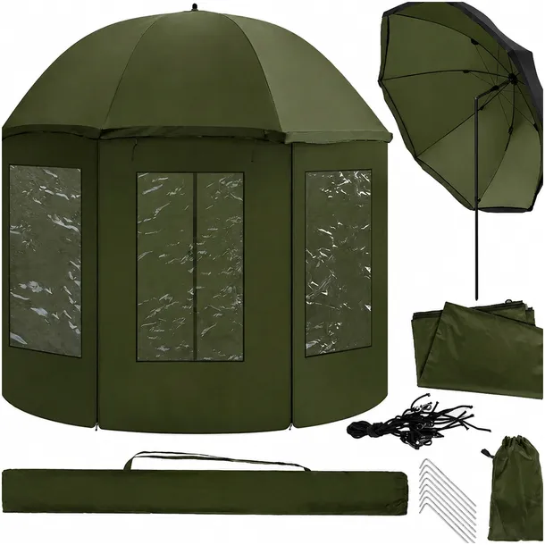 NAMIOT WĘDKARSKI WODOODPORNY PARASOL Z PEŁNĄ OSŁONĄ NA RYBY Z BOKAMI 240CM
