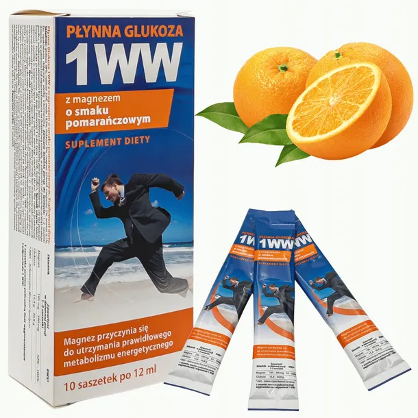PŁYNNA GLUKOZA 1WW smak pomarańczowy z magnezem żel saszetki 10SZT po 12ML