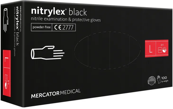 Rękawice Mercator Medical Nitrylex Black r. L czarne 100 sztuk