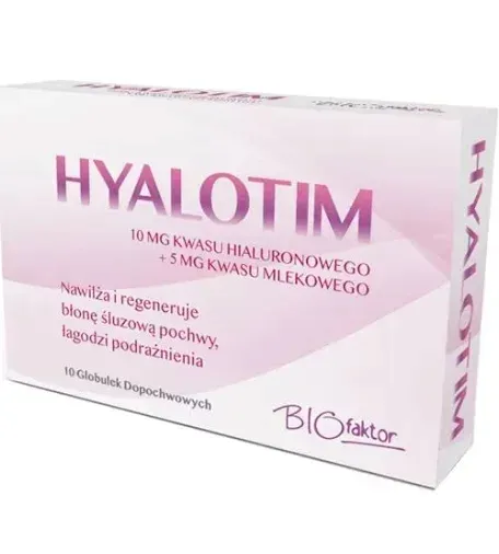 Hyalotim 10 mg kwasu hialuronowego + 5 mg kwasu mlekowego. 10 globulek