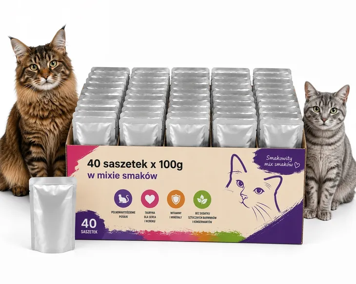 Karma mokra dla kota Saszetki Mix Smaków w kartonie 40 x 100g 4kg