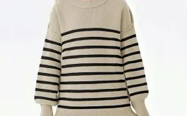 sweter-dziewczecy-w-paski-czarno-bezowe-120-dzianinowy