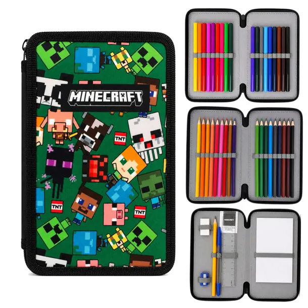 PIÓRNIK MINECRAFT szkolny trzykomorowy z wyposażeniem wzór D12