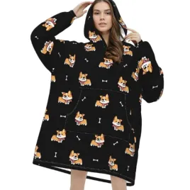 bluzokoc-czarny-ponczo-bluza-z-kapturem-kieszen-kangur-polar-oversize