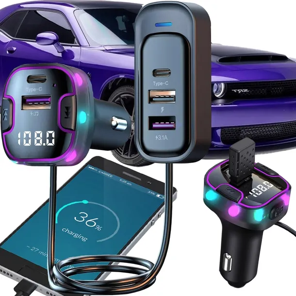 transmiter-bluetooth-samochodowy-fm-3x-usb-typ-c-adapter-ladowarka-stan-nowy-stan-opakowania-oryginalne