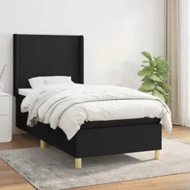 vidaxl-lozko-kontynentalne-z-materacem-czarne-tkanina-90x190-cm