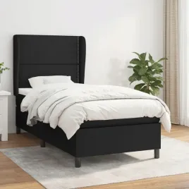 vidaxl-lozko-kontynentalne-z-materacem-czarne-tkanina-90x190-cm