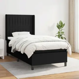 vidaxl-lozko-kontynentalne-z-materacem-czarne-tkanina-90x190-cm