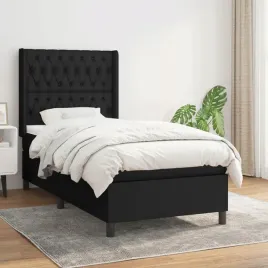 vidaxl-lozko-kontynentalne-z-materacem-czarne-tkanina-90x190-cm