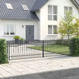 vidaxl-bramka-ogrodzeniowa-z-ostrym-szczytem-szary-404-x-100-cm-stal