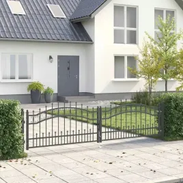 vidaxl-bramka-ogrodzeniowa-z-ostrym-szczytem-szary-305-x-75-cm-stal