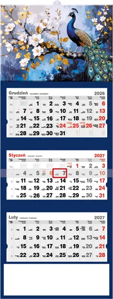 KALENDARZ TRÓJDZIELNY ŚCIENNY PREMIUM 2027 ZAWIESZKA NATURA ZWIERZĘTA PAW